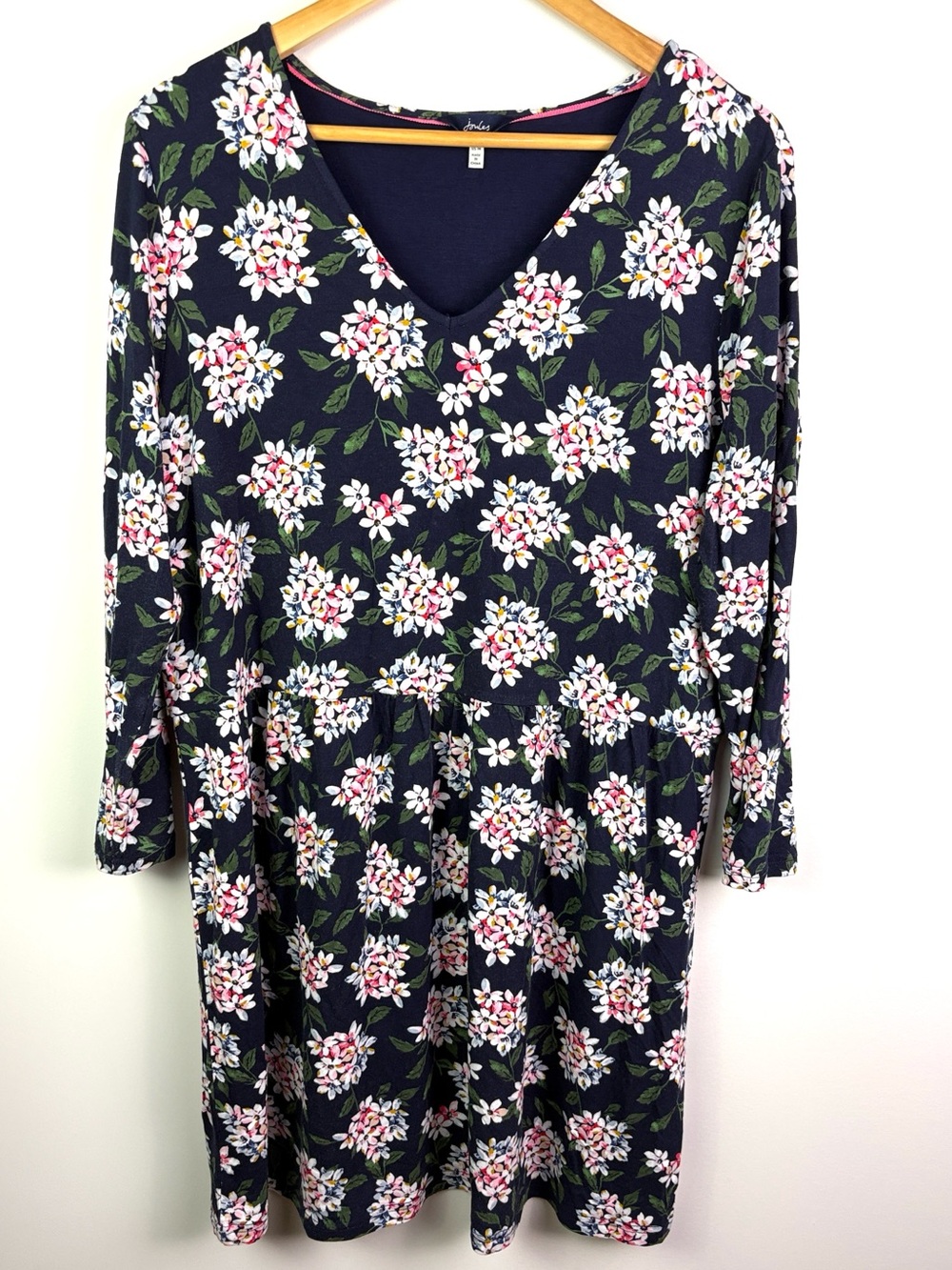 Joules Floral V-Neck Long Sleeve tunic Dress in Navy size 14 - Picture 2 of 7